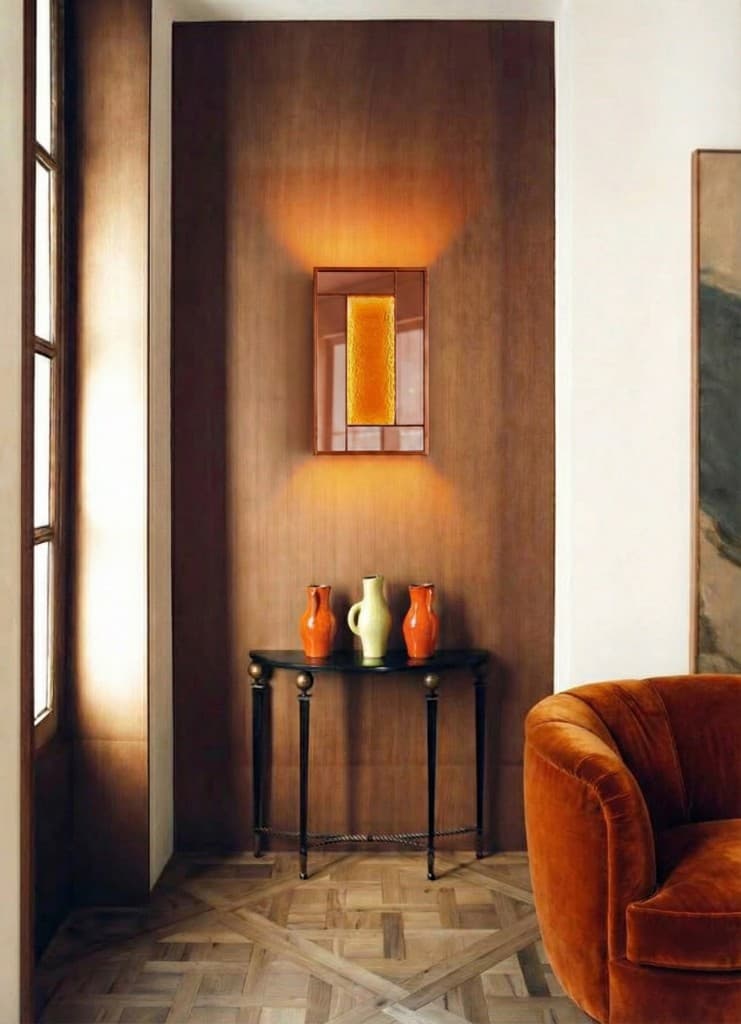 Lighting, Copper and glass, quietly lit.